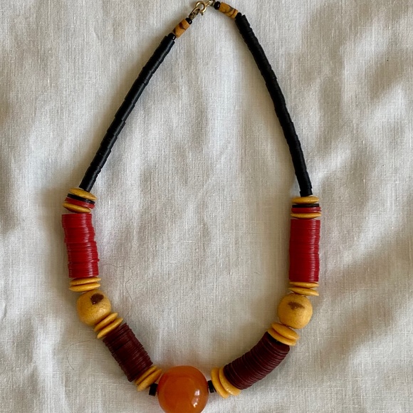 African Necklace with Amber & Coral - Picture 2 of 3